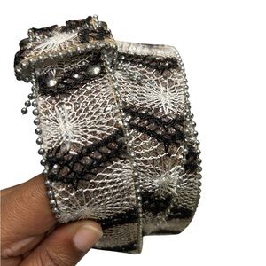 NWT Fashion Belt w/ Shimmering Black, Silver Lace Trim/Netting, Beaded Trim 39”